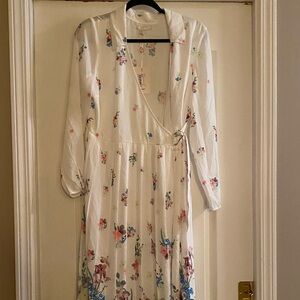 Ted Baker London White and Pink Floral Long Sleeve Dress